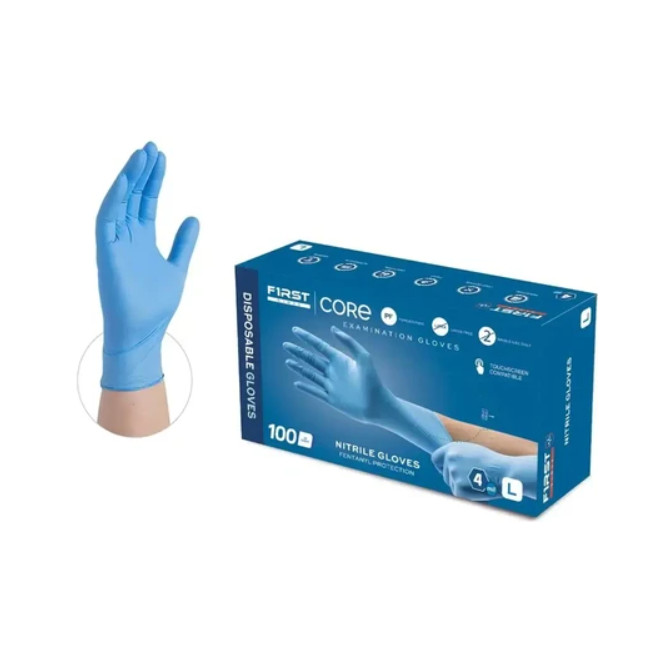 First Glove Core 4 Mil Nitrile Exam Powder Free Gloves, LARGE, 1 Box of 100