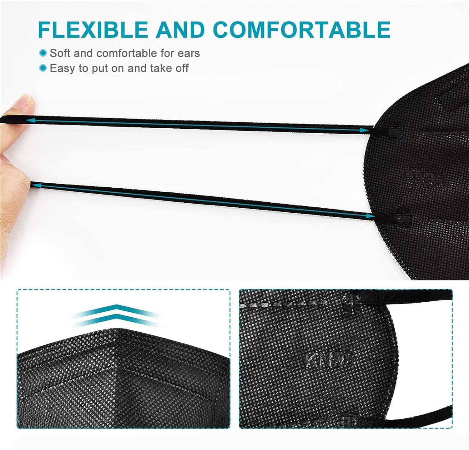 50Pcs KN95 Face Mask Black 5 Layer Cup Dust Safety Masks Filter Efficiency≥95% B