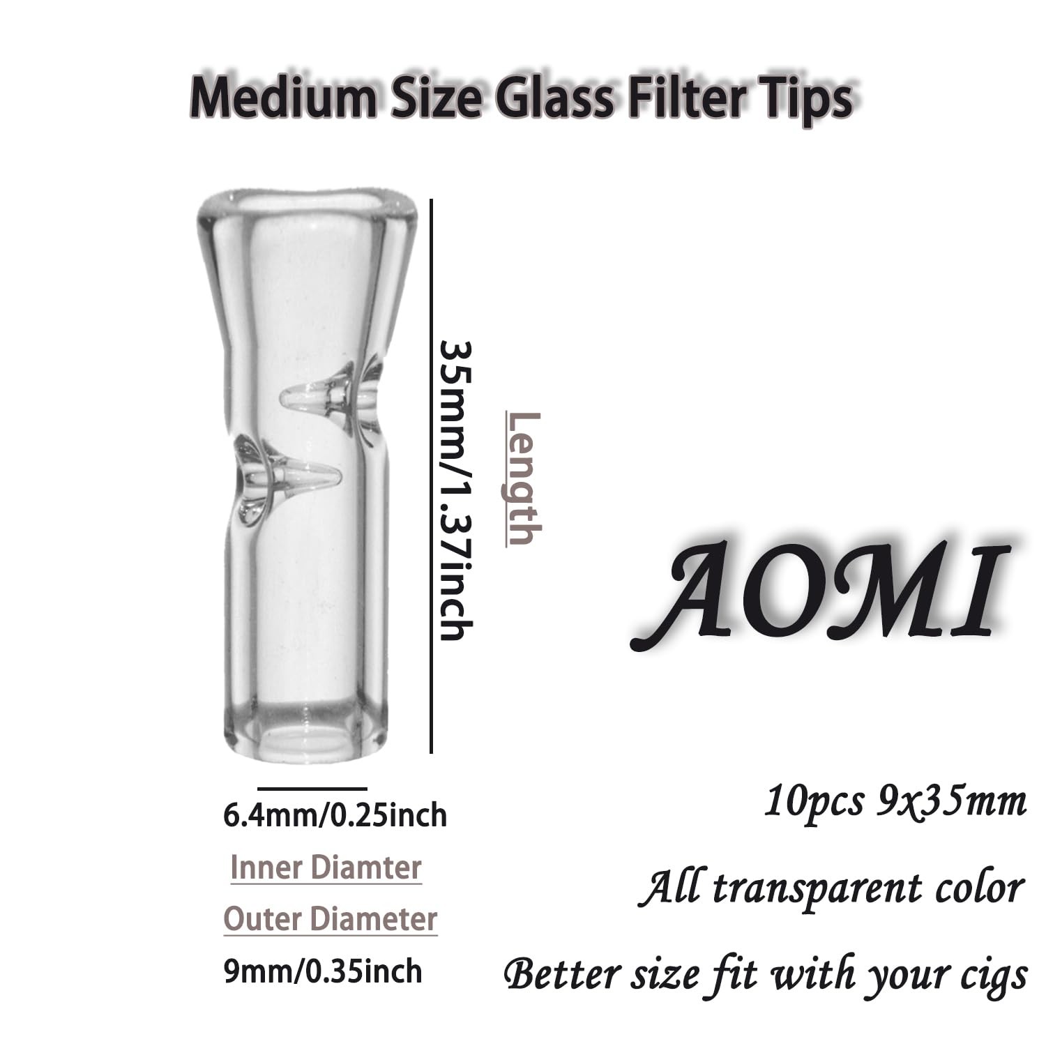 Reusable Glass Filter Tips Mouthpieces, Glass Tip Ø9mm Outer Diameter 35mm Lengt