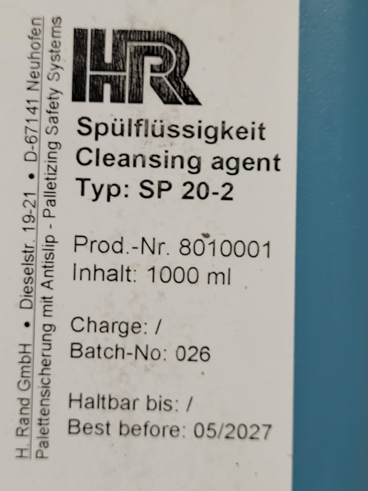 IHR Cleansing Agent SP 20-2 – 8010001 – 1000ml Bottle Expires 05/2027