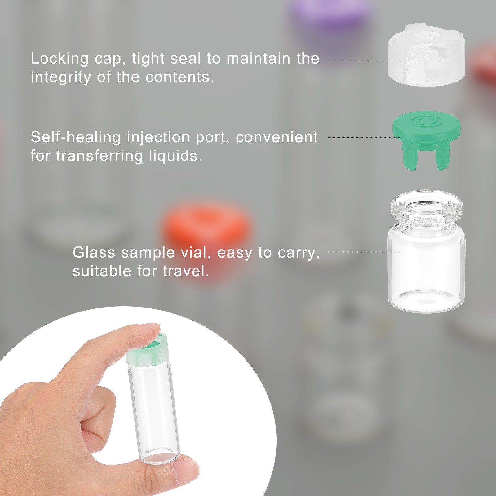 3ml Clear Glass Sample Vials, 10Pcs Small Liquid Bottles, Green