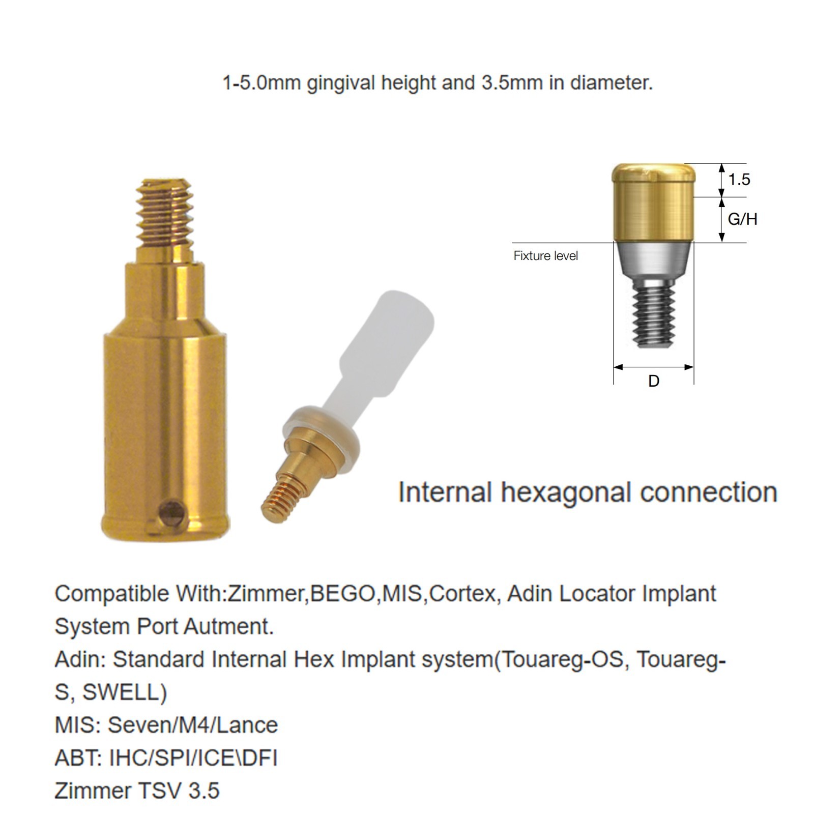 1Pcs Implant Removable Locat0r Abutment Diameter Ø3.5mm/4.5mm,For Zimmer MIS