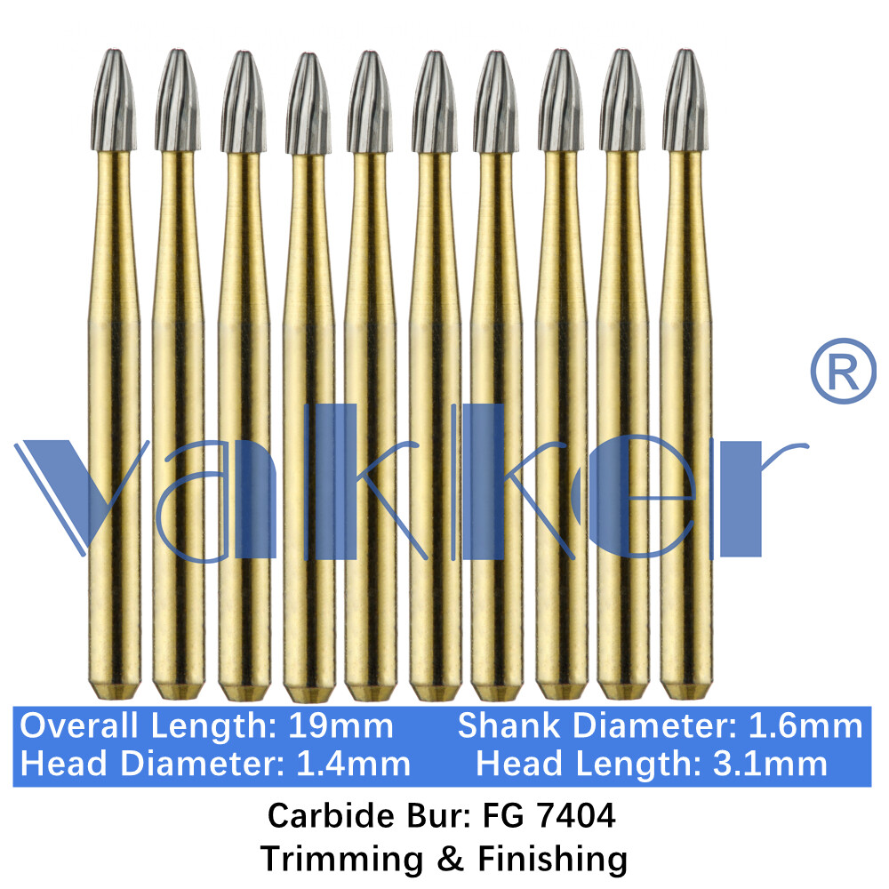10/Pack Dental Trimming & Finishing Gold Carbide Burs Round Needle Egg Shape
