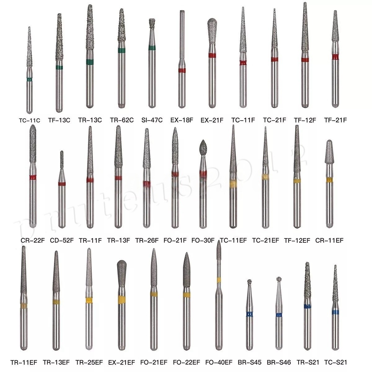 100 Types Dental FG Diamond Burs For High Speed Handpiece Friction Grip 50pcs