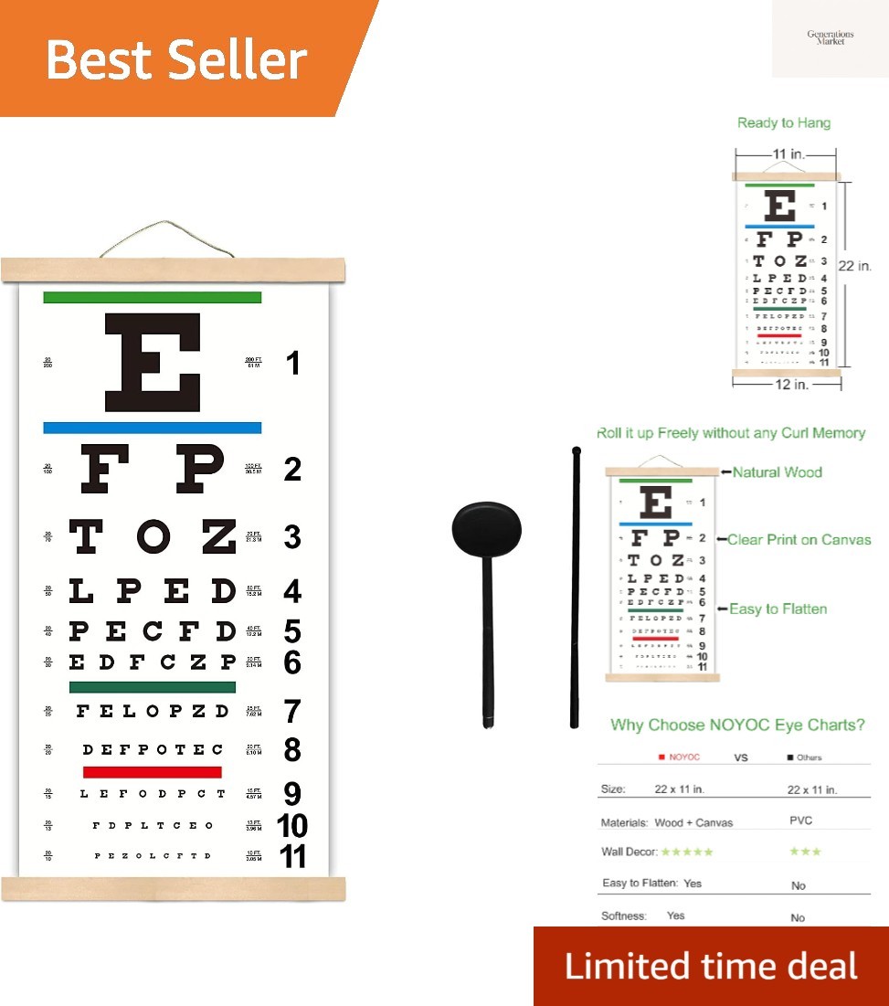 Snellen Eye Chart with Wooden Frame for Exams 20 Feet, 22×11 Inch Canvas Low …