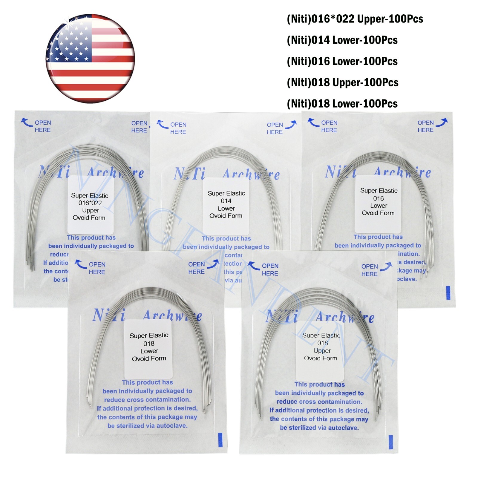 US Dental Ortho Arch Wire NiTi Stainless Reverse Curve Nature Round Square Ovoid