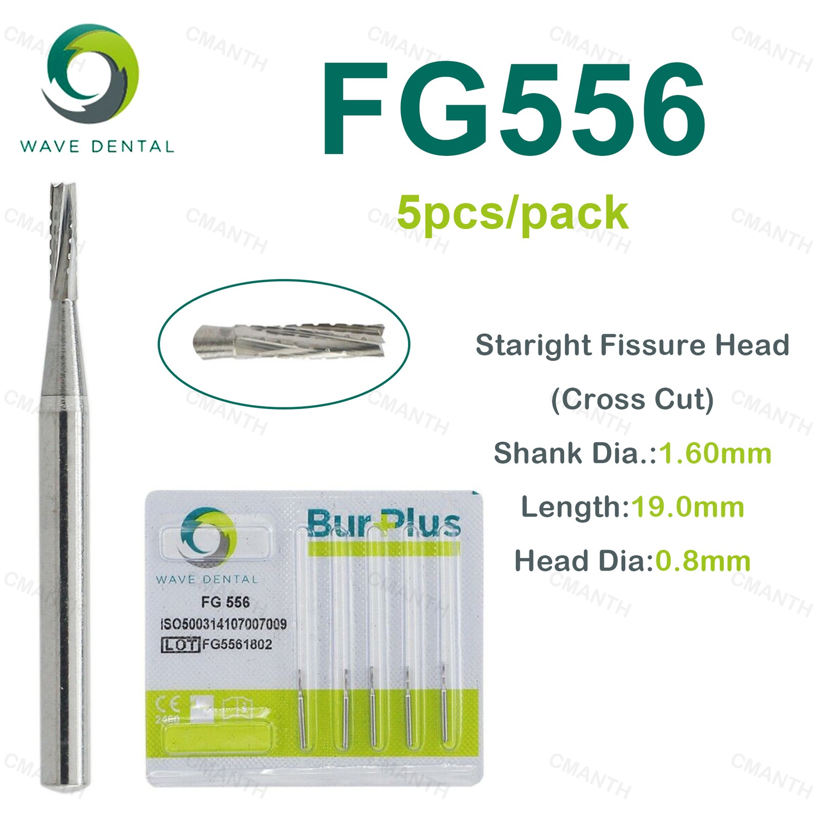 WAVE Dental Tungsten Carbide Burs FG Drills Staright Fissure Head For High Speed