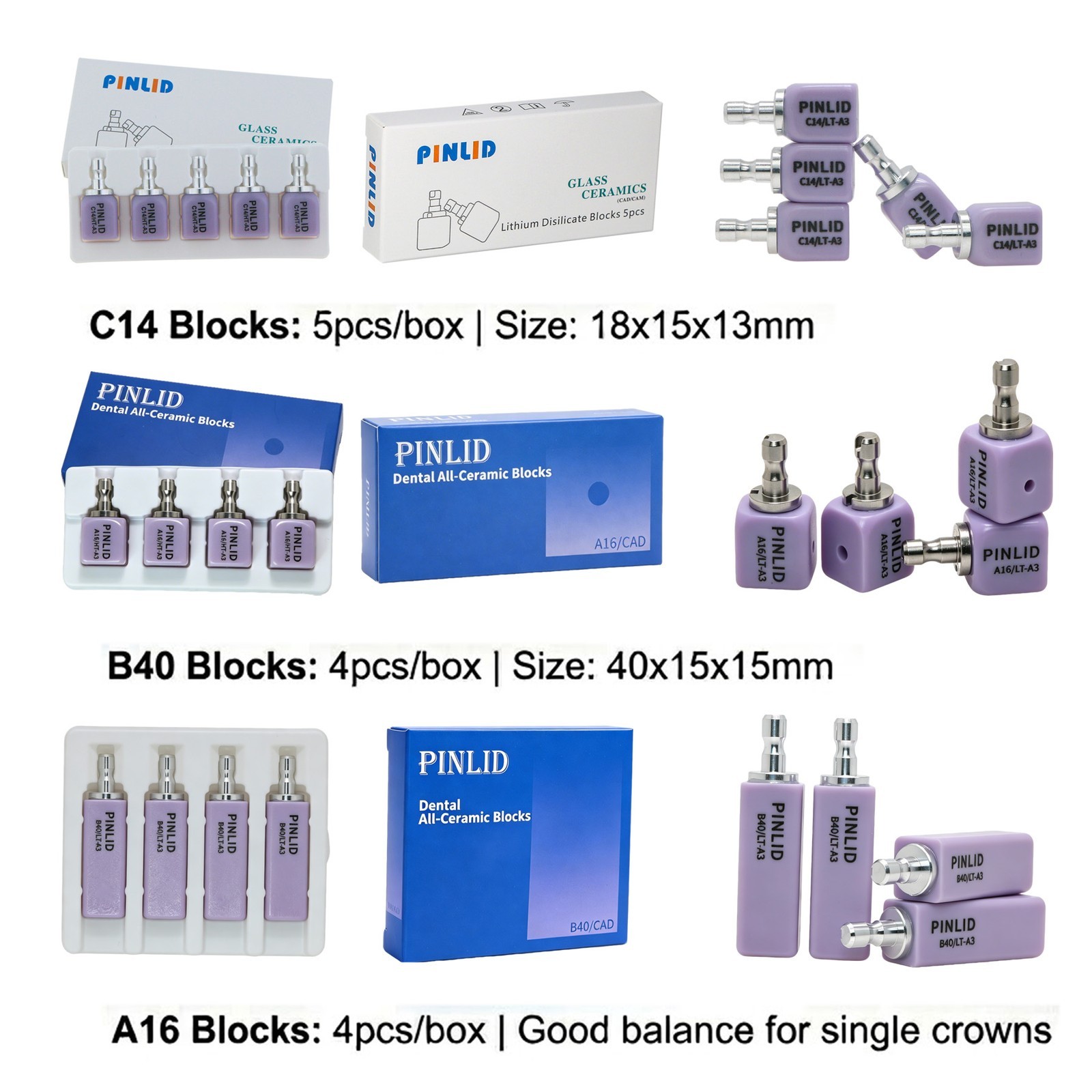 C14 B40 A16 Lithium Disilicate Glass Block for CEREC inLab Dental Restoration