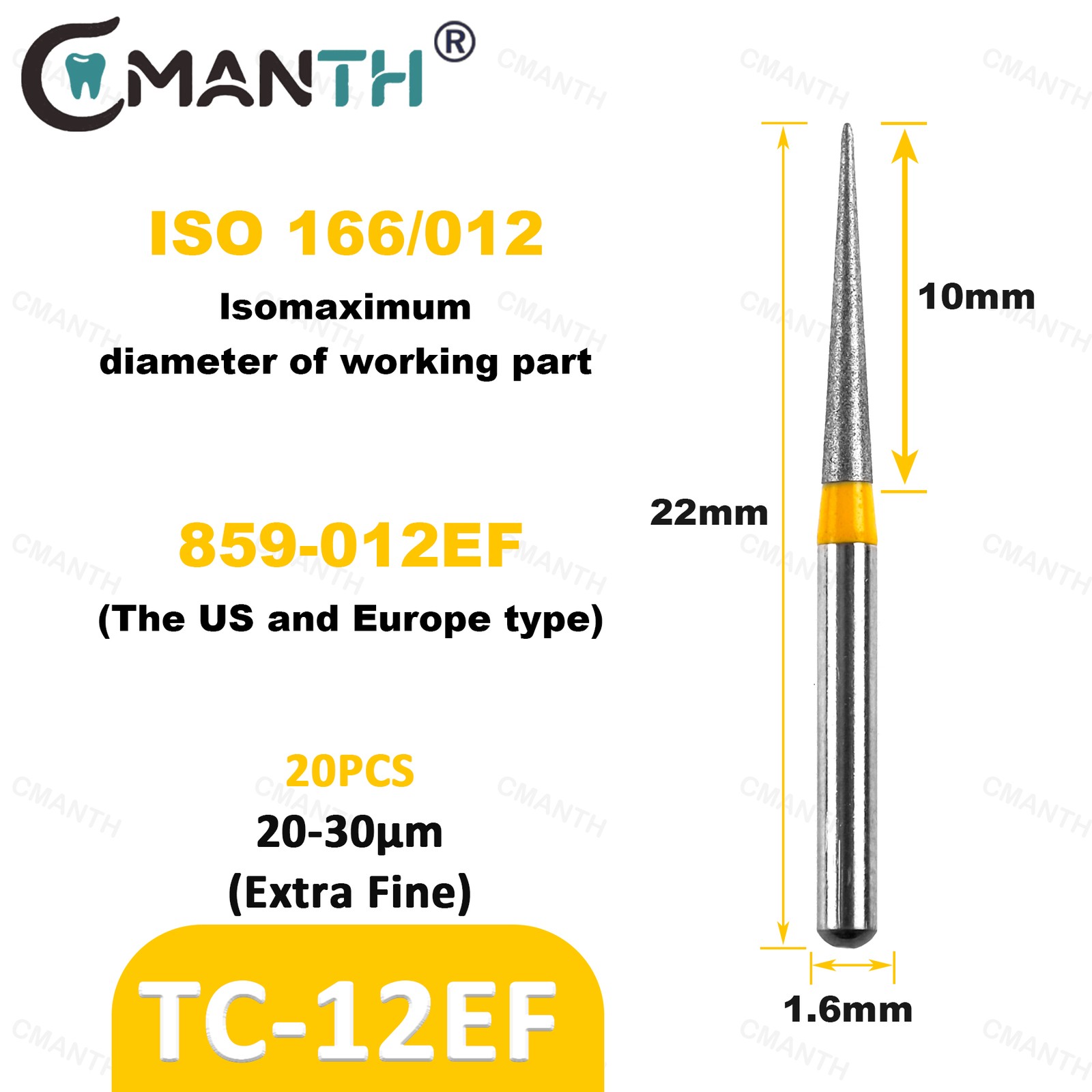 US TC Type Dental Diamond Bur Extra Fine polishing Drill For High Speed 20Pcs FG