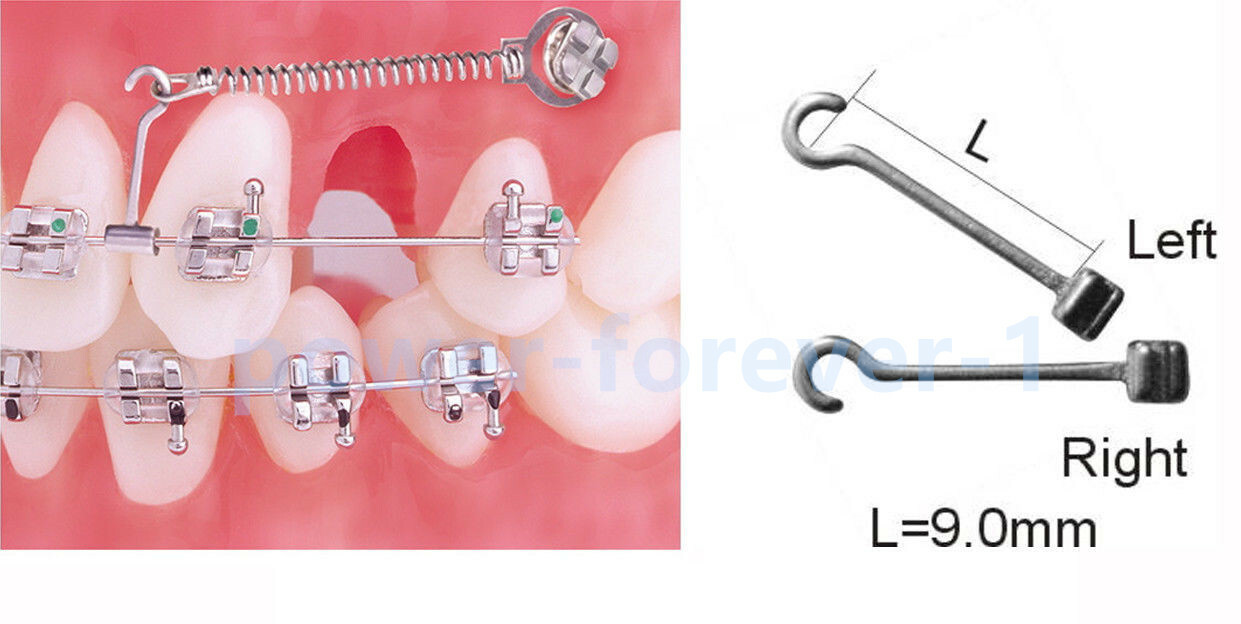 10Pcs Extra Long 9mm Orthodontic Crimpable Split Curved Hooks Left Right Dental