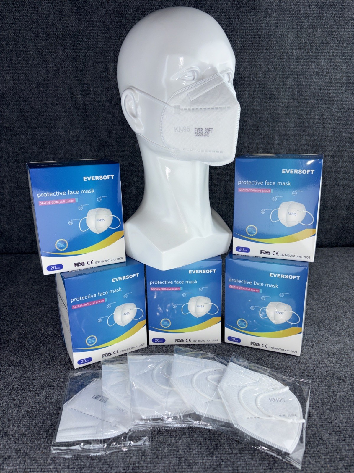 100 Pieces K95 Disposable Face Masks (20/box). Factory Sealed Individual Packs.