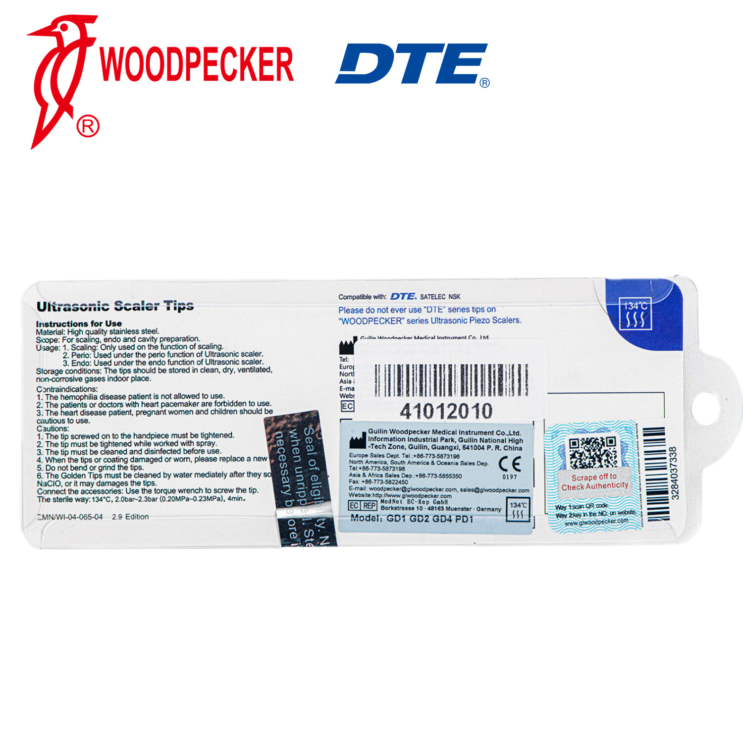 5/pk Woodpecker DTE Dental Ultrasonic Scaler Tips Kit GD1*2 GD2 GD4 PD1 Fit NSK