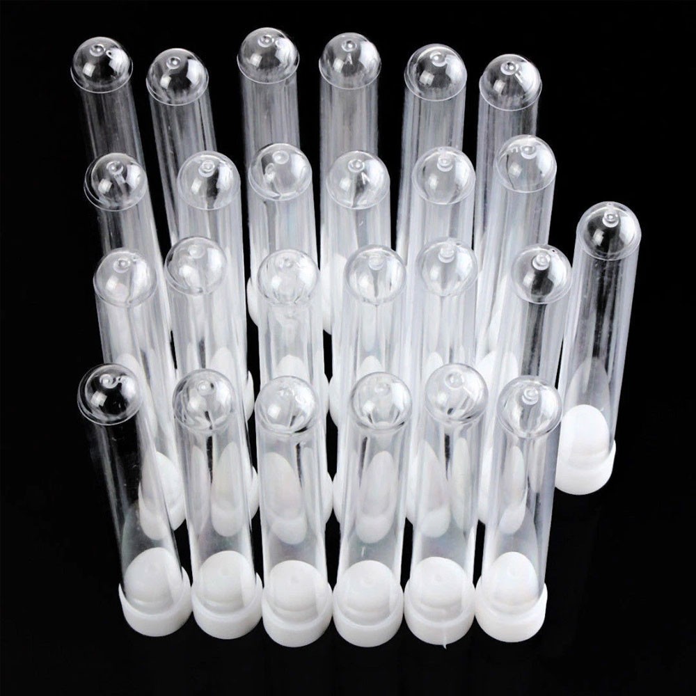 50Pcs Plastic Test Tubes Sample Container Vials w/ Caps Rack Holders 40/50 Holes