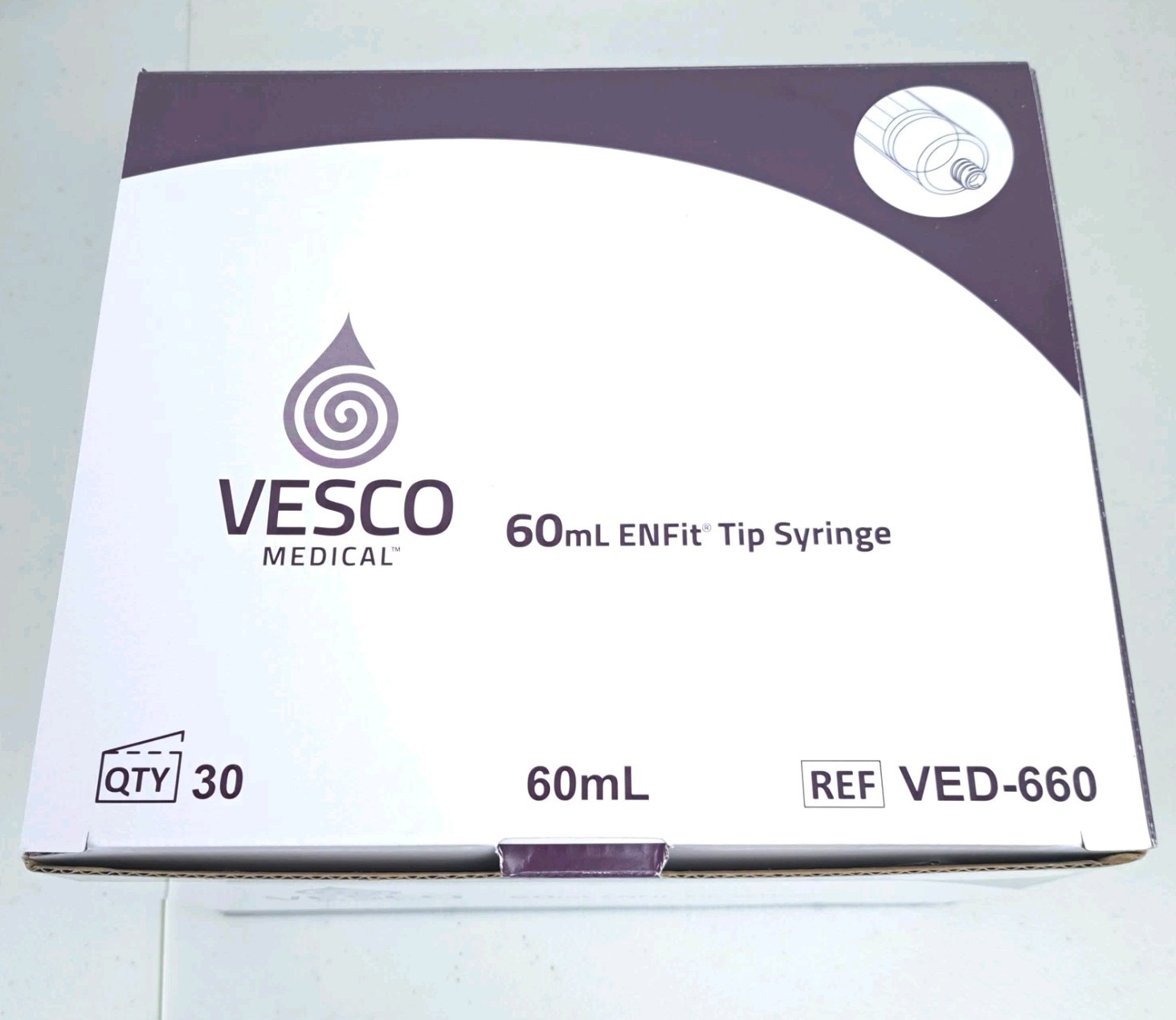 Vesco Medical 60mL ENFit Tip Syringe 30 Count Box VED-660 Enteral Feeding