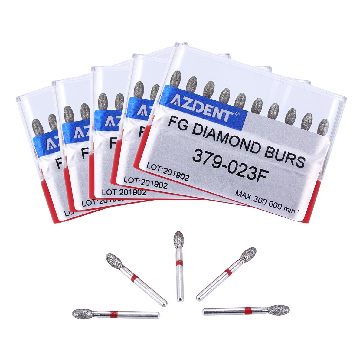 10pcs AZDENT Dental FG Diamond Burs Egg Football #379-023F Fine Grit Red