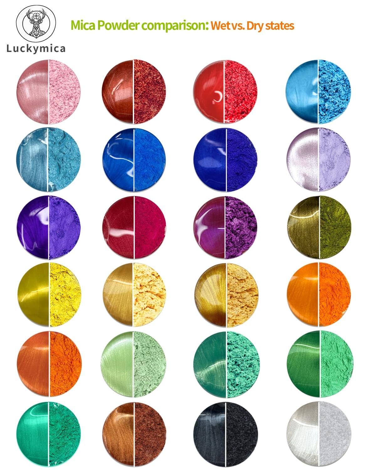 Upgrade Luckymica Mica Powder, 24 Colors Pearlescent 24 Colors-Upgraded