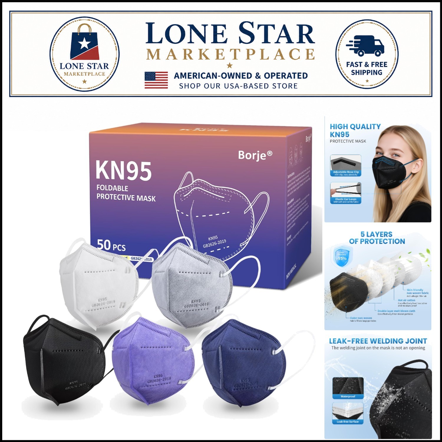 Disposable KN95 Face Masks, 50 Pcs | Multicolor 3D Shape for Comfort & Safety