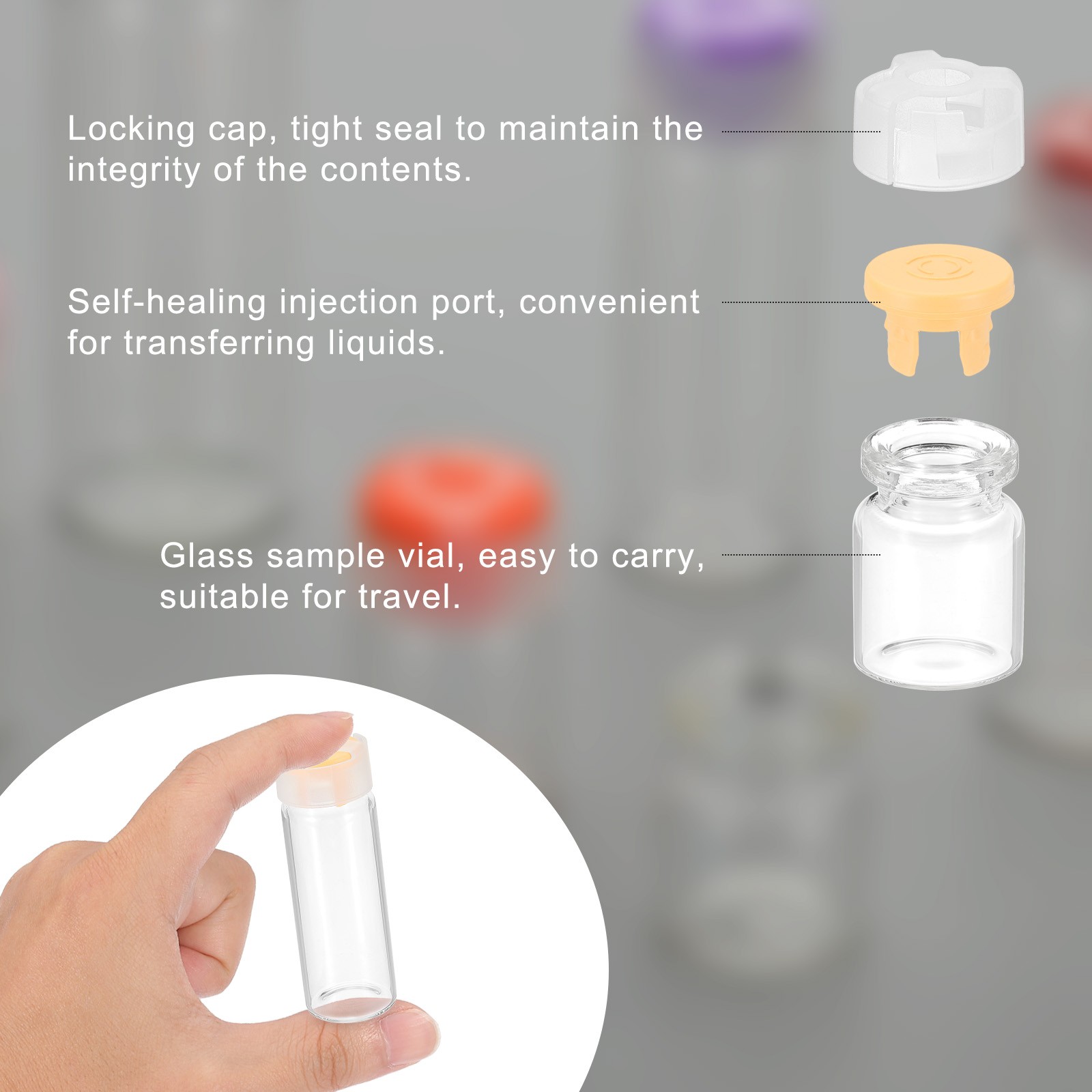3ml Clear Glass Sample Vials, 10Pcs Small Liquid Bottles, Yellow