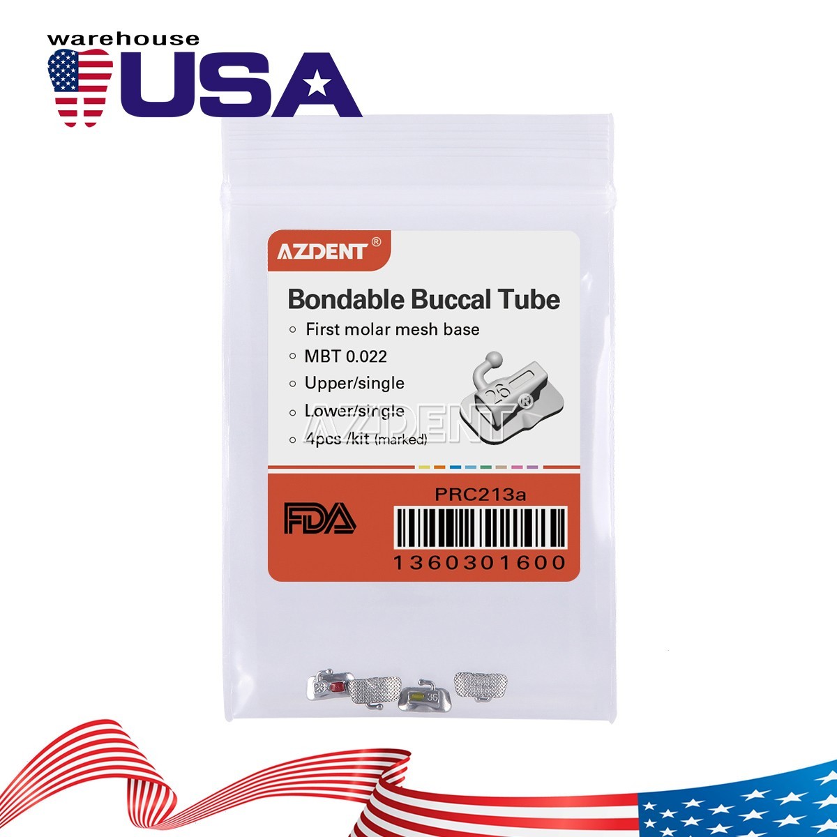 AZDENT Dental Orthodontic Bondable Buccal Tube 1st Molar MBT/Roth.022 Non-Conv