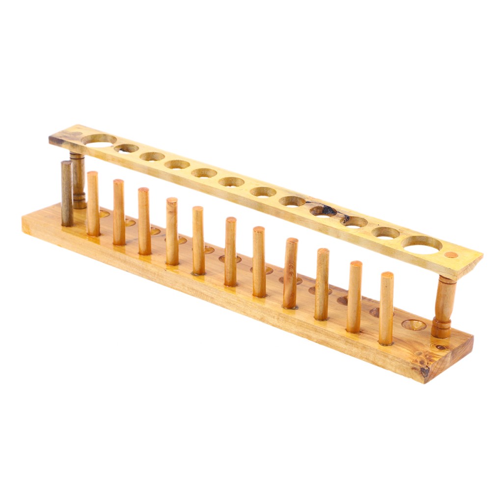 Wooden 12 Tube Test Stand Holder for Laboratory Storage Light Brown Design