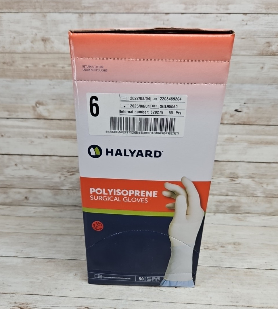 HALYARD Polyisoprene Surgical Gloves *1 Box 50 Pair* Size: 6 *See Date*8-25