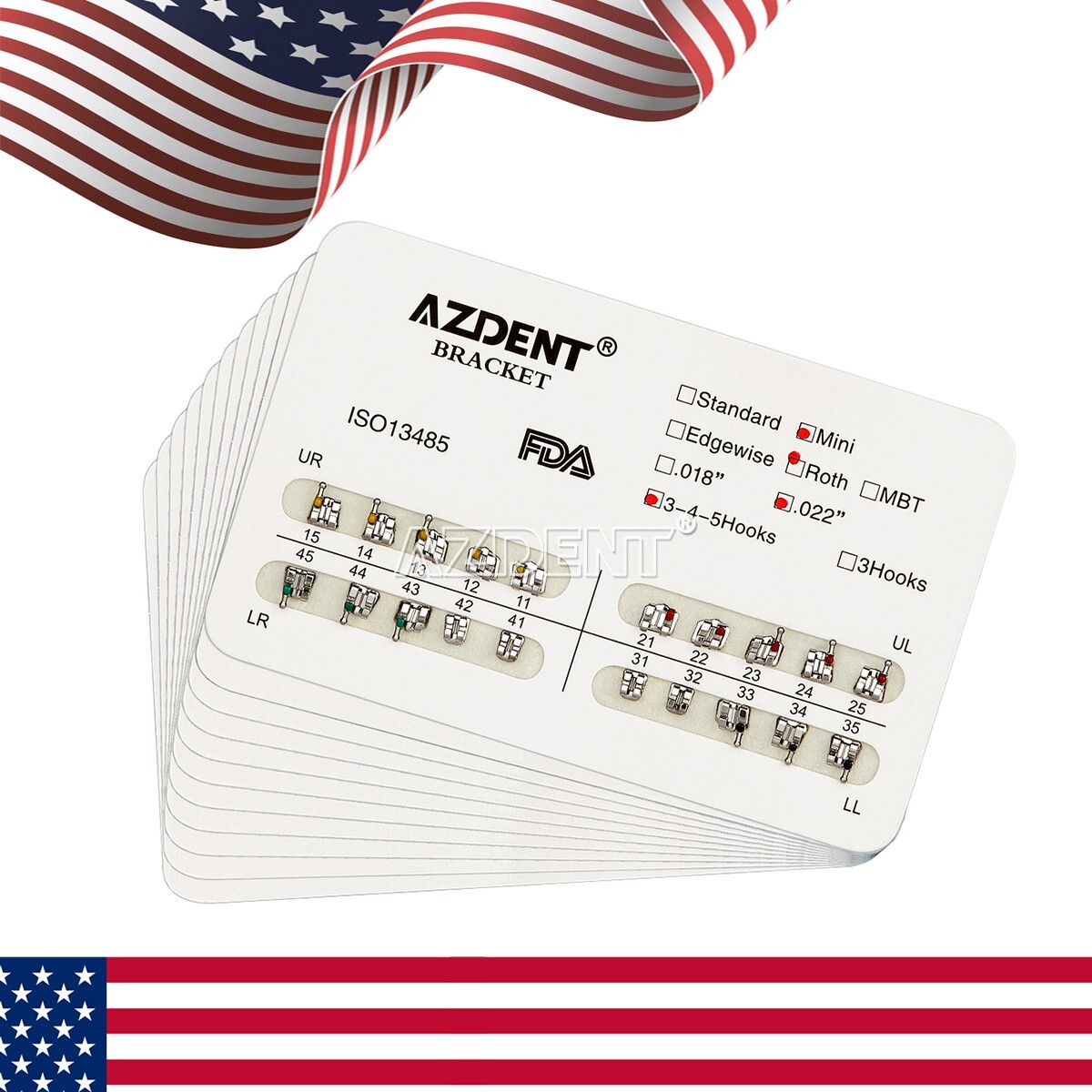 10kits AZDENT Dental Brackets Braces Orthodontic Mini Roth0.022″ Hooks 3-4-5