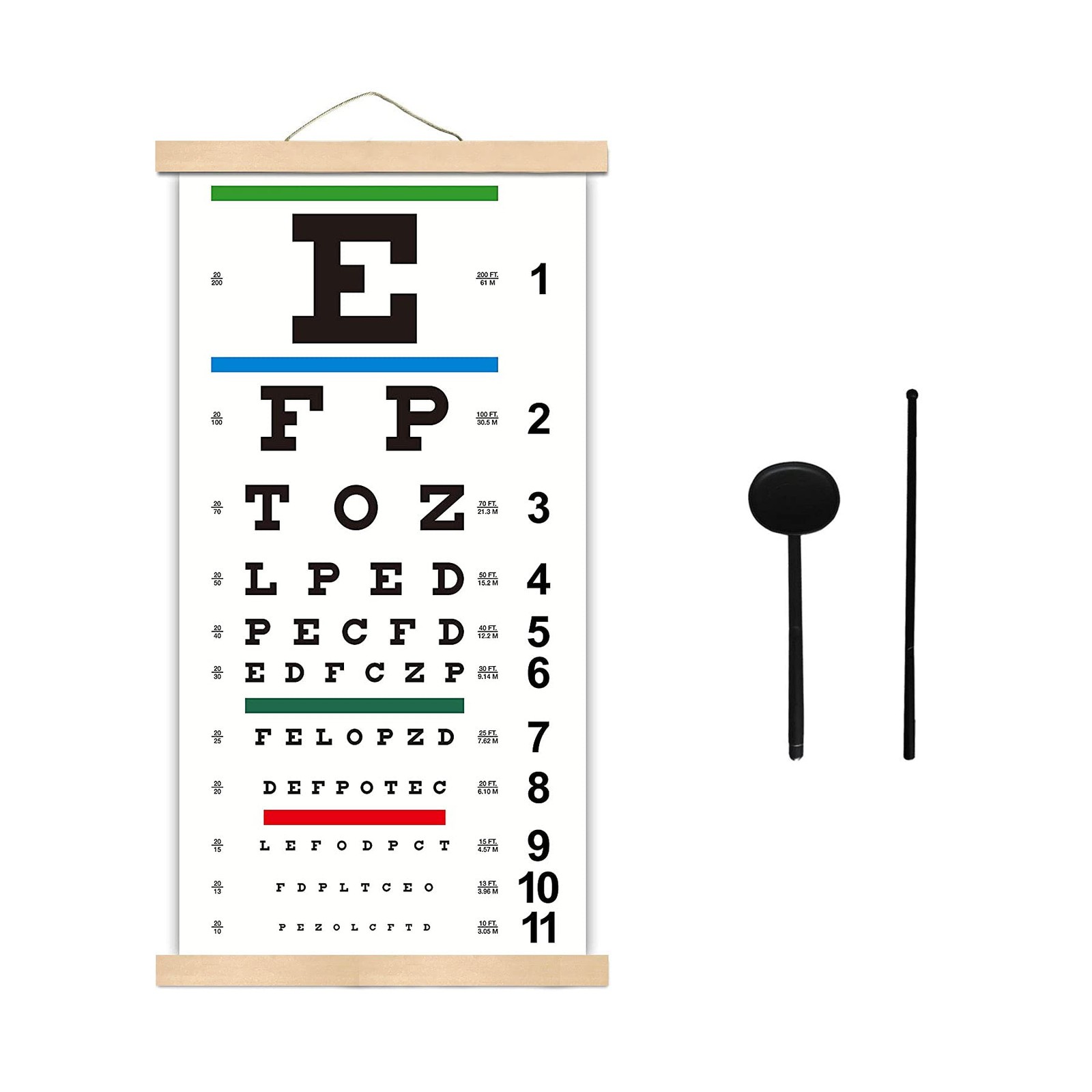 Snellen Eye Chart with Wooden Frame for Exams 20 Feet, 22×11 Inch Canvas Low …