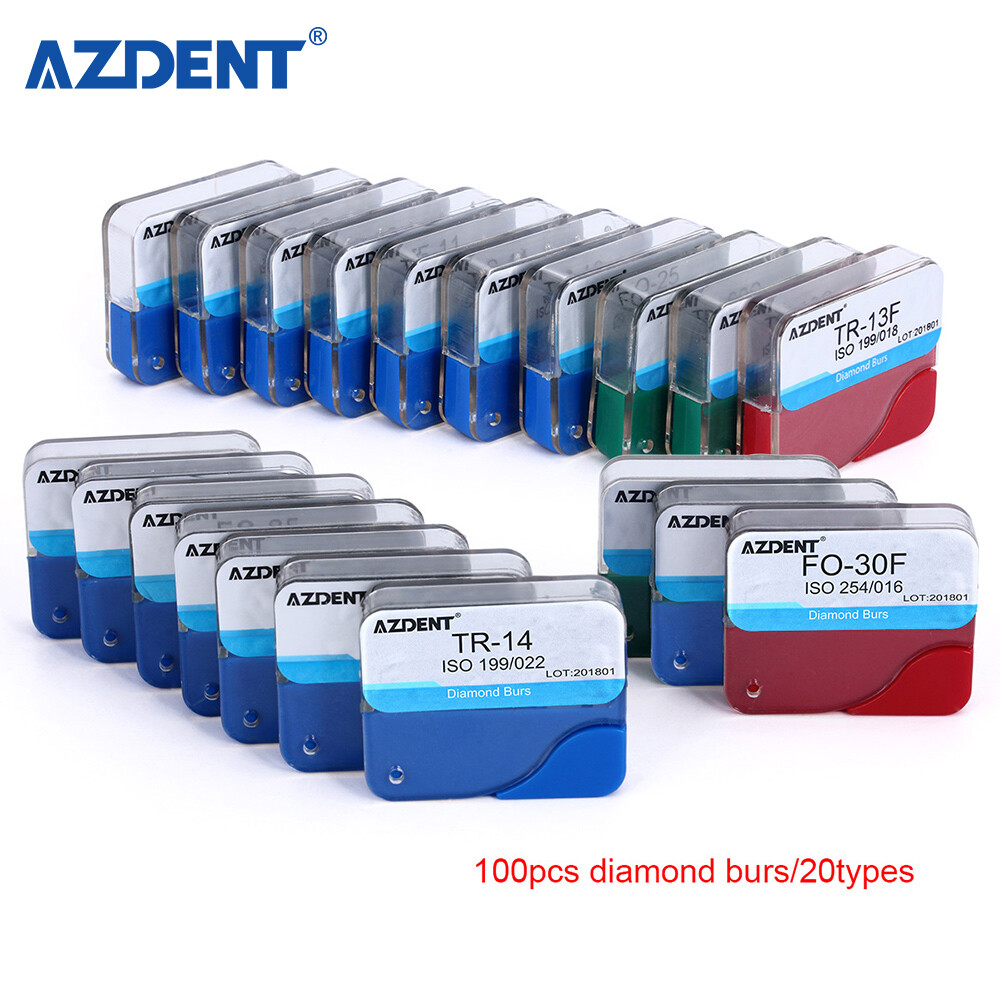 20 Types AZDENT Dental Diamond Burs Kit for High Speed Handpiece Medium FG 1.6MM