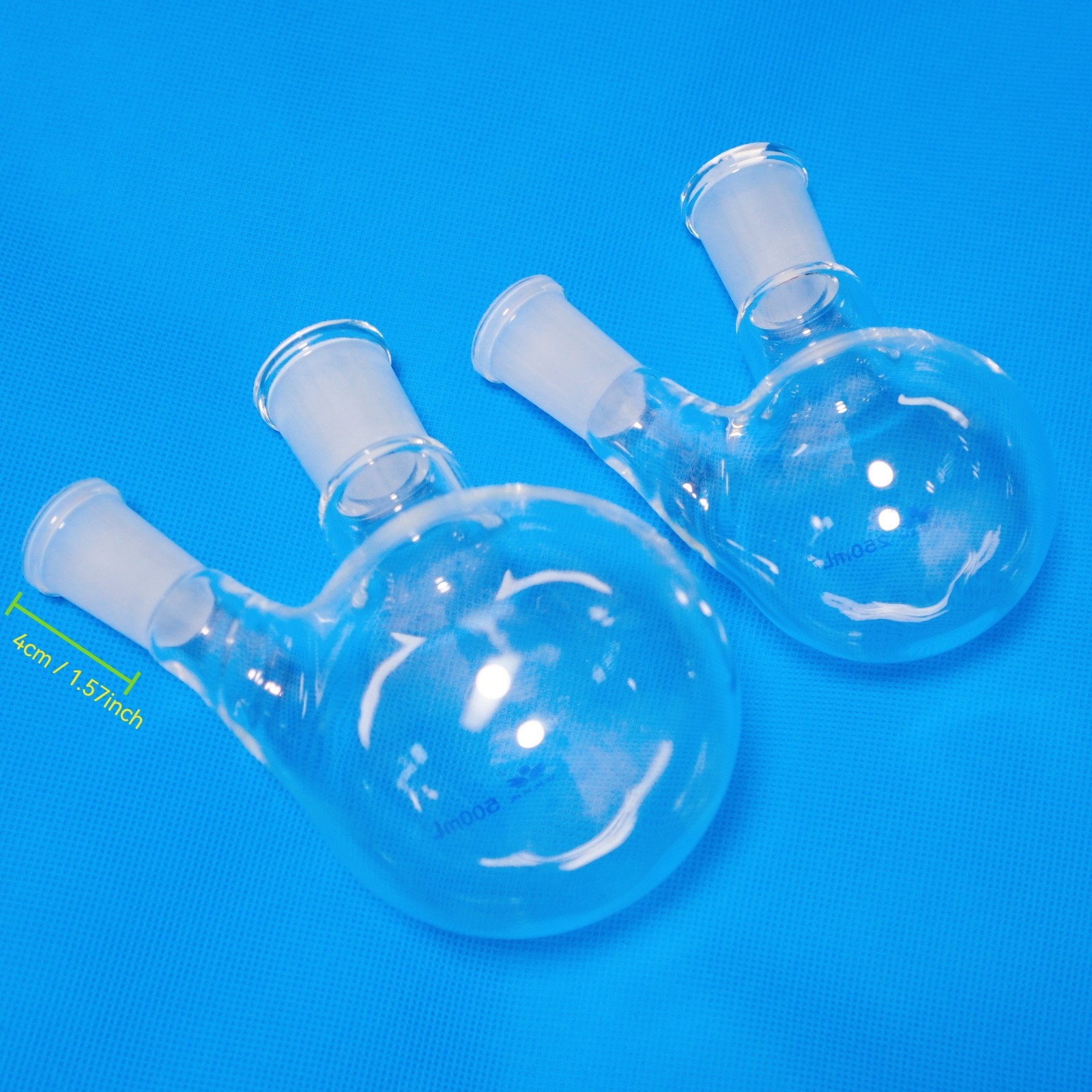 Lab glass round bottom boiling flask 2-neck 24/40 joints 2000 ml, 1000 ml, 24/40