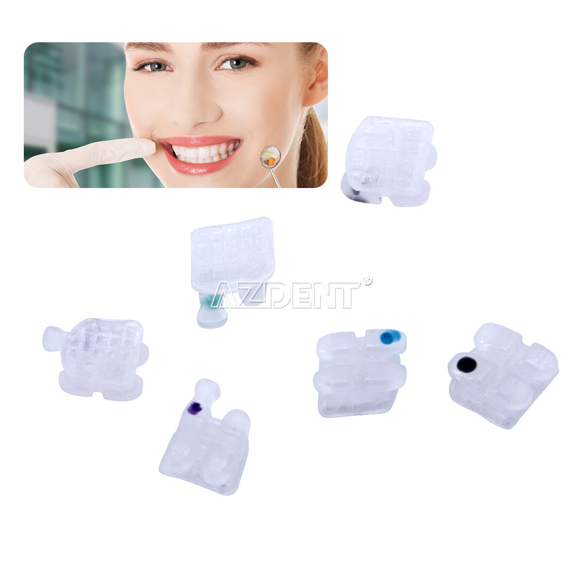 AZDENT Dental Orthodontic Ceramic Brackets Braces Roth MBT 022 /018 Hooks 345