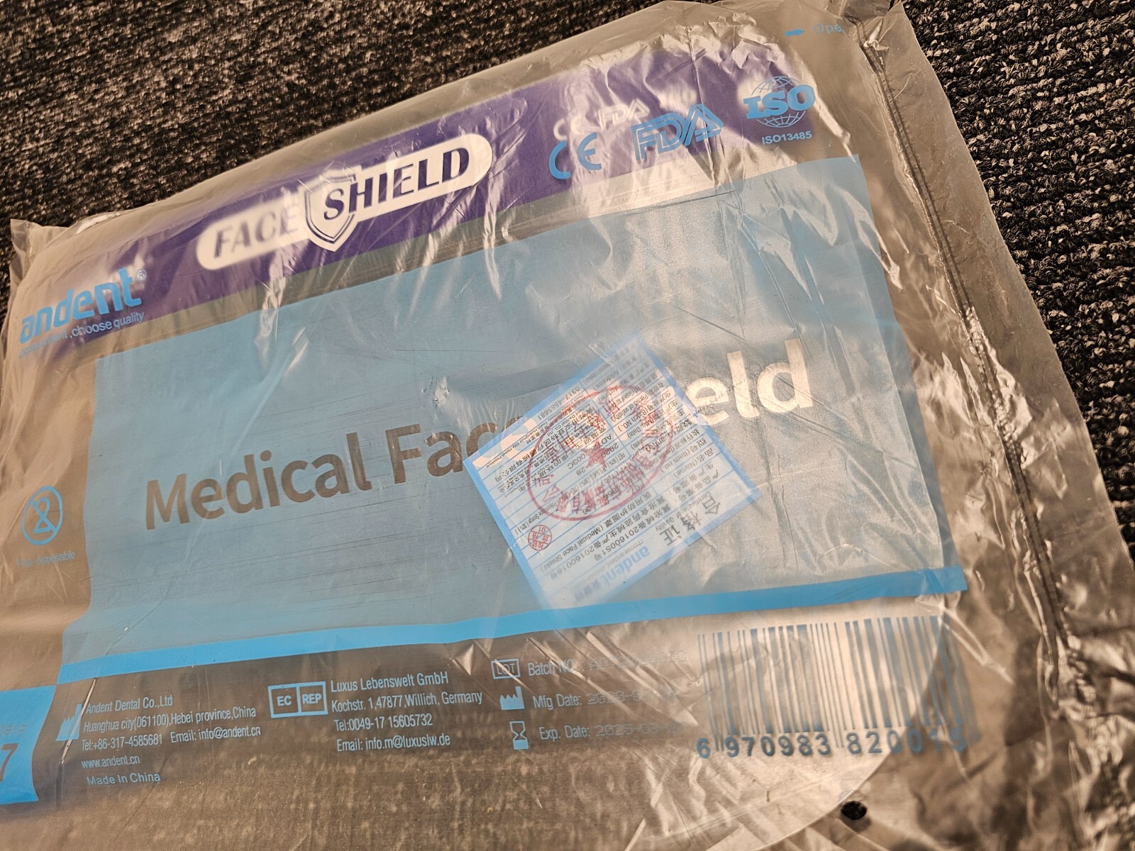 (QTY 10) Andent FACE SHIELD Medical Grade Protector – Clear