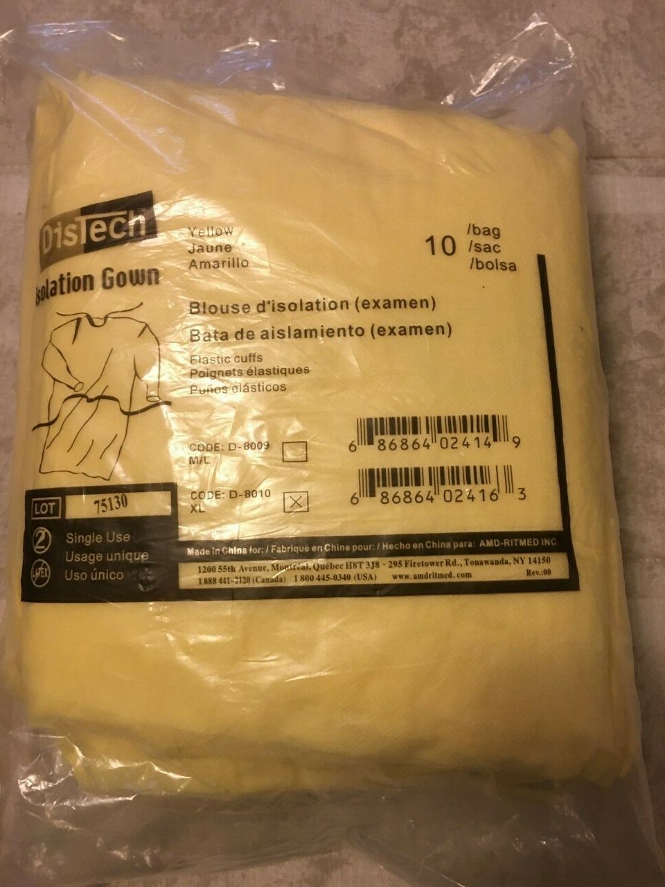 BRAND NEW DISTECH D8010-XL, AMD-RITMED ASSURE WEAR ISOLATION GOWN Pack of 10
