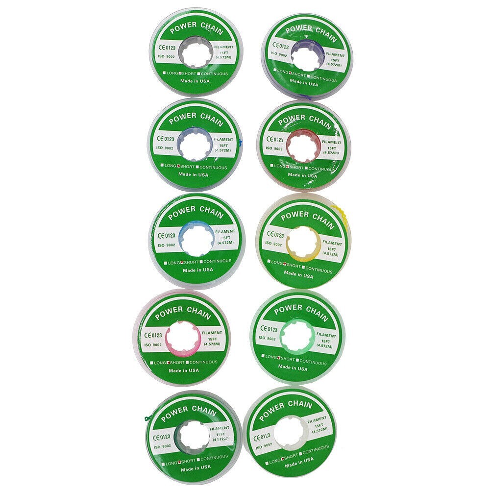 Dental Orthodontic Elastic Ultra Power Chain Short Type 10 colors 10 Rolls/Set