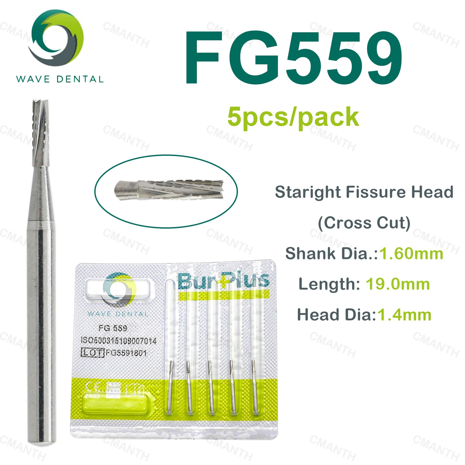 WAVE Dental Tungsten Carbide Burs FG Drills Staright Fissure Head For High Speed