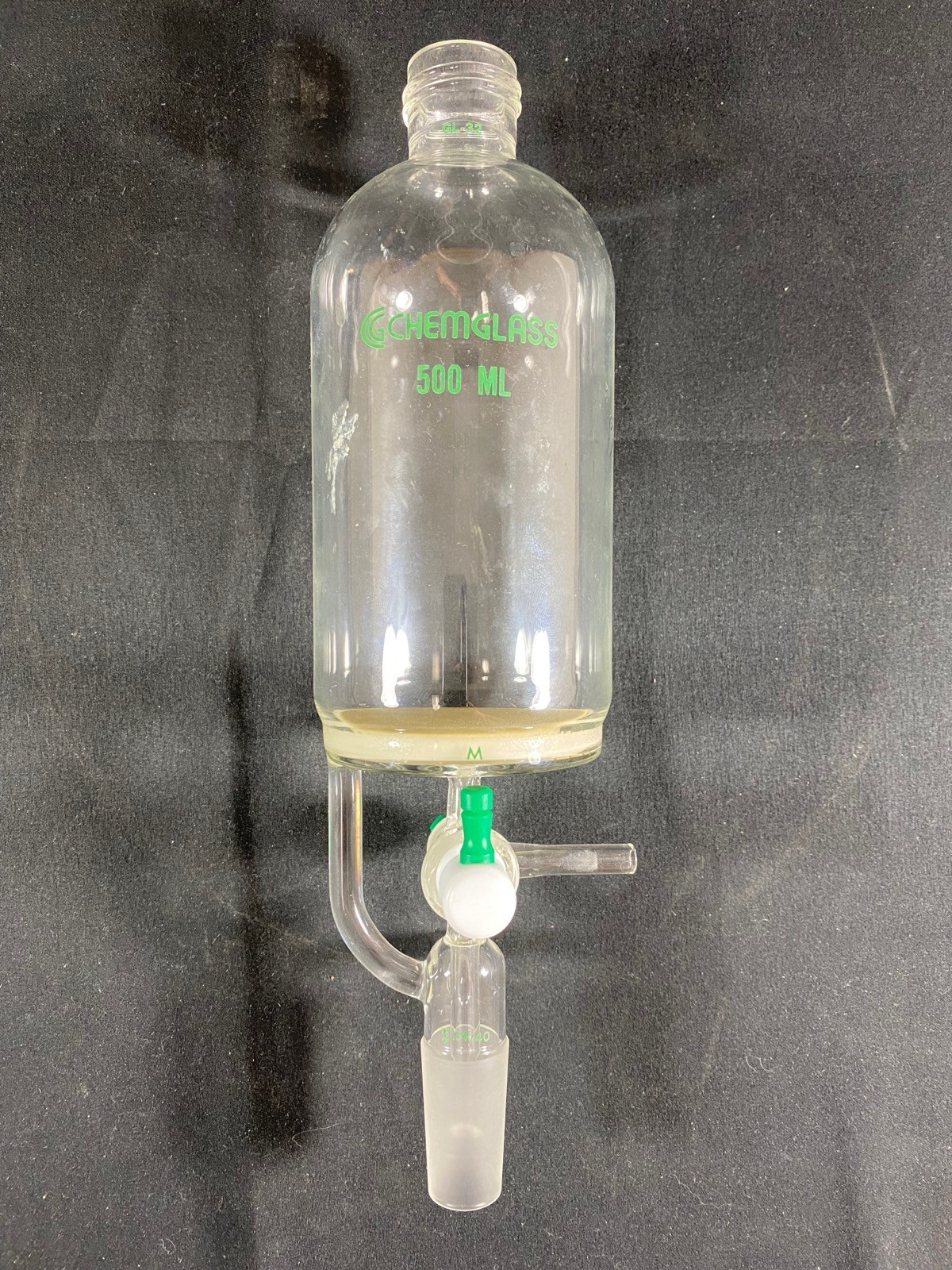 CHEMGLASS Glass 500mL Solid Phase Peptide Synthesis Vessel GL-32 Cap CG-1866-06