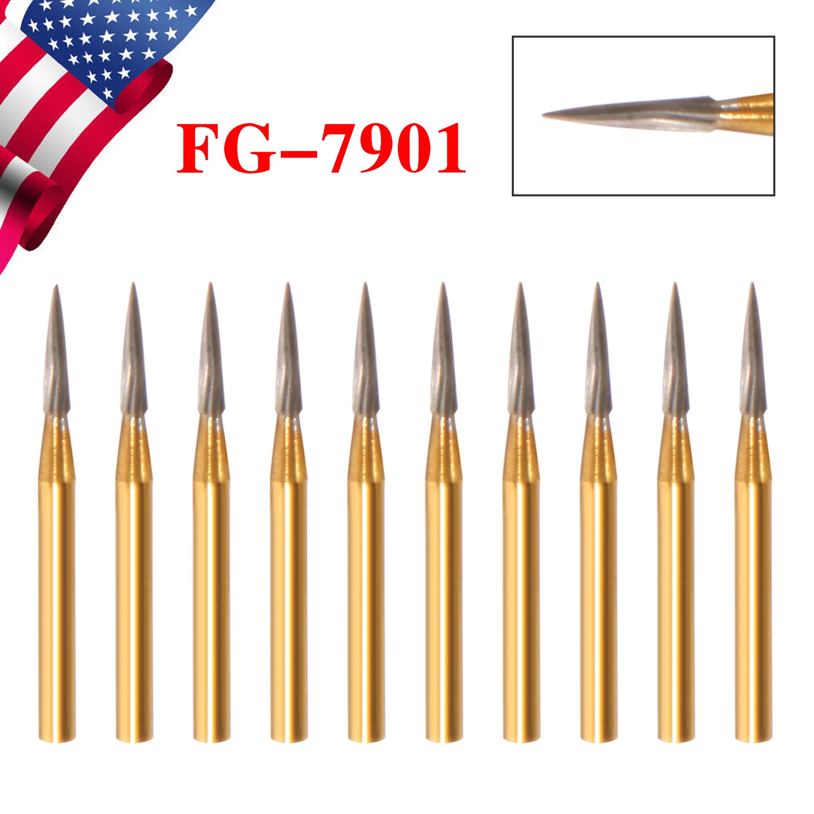 Dental Trimming & Finishing Carbide Burs Gold Burs 12 Blades FG 7901/7406