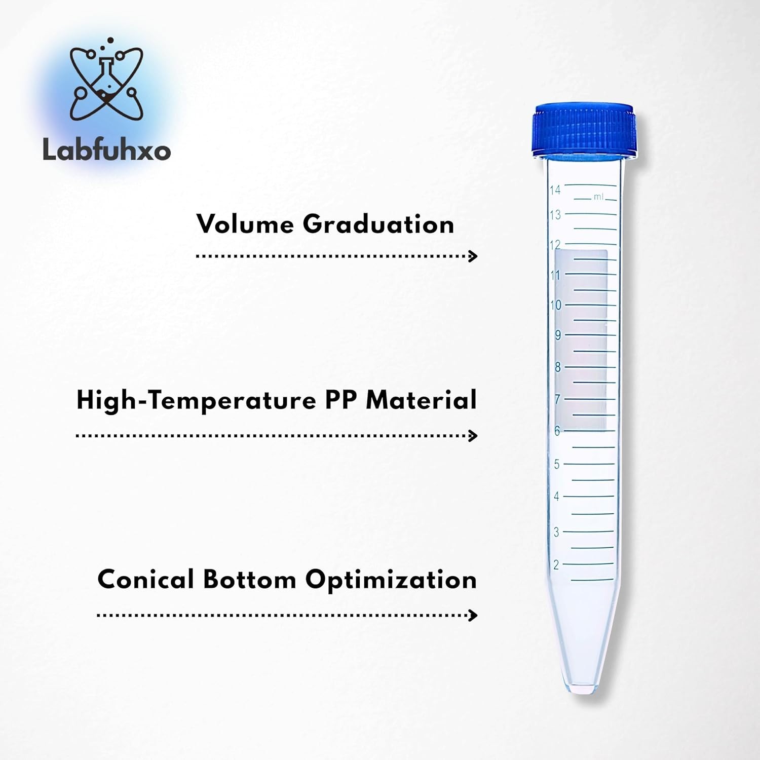 50 Pack 15mL Conical Centrifuge Tubes Sterile Plastic Test Tube with Screw Caps