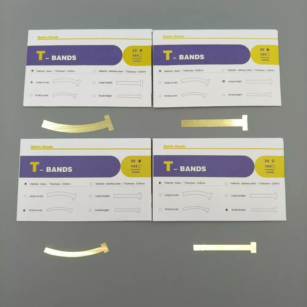 20 Pcs/Pack Dental Curved/Straight Primary Molars T Bands Brass Matrix Bands