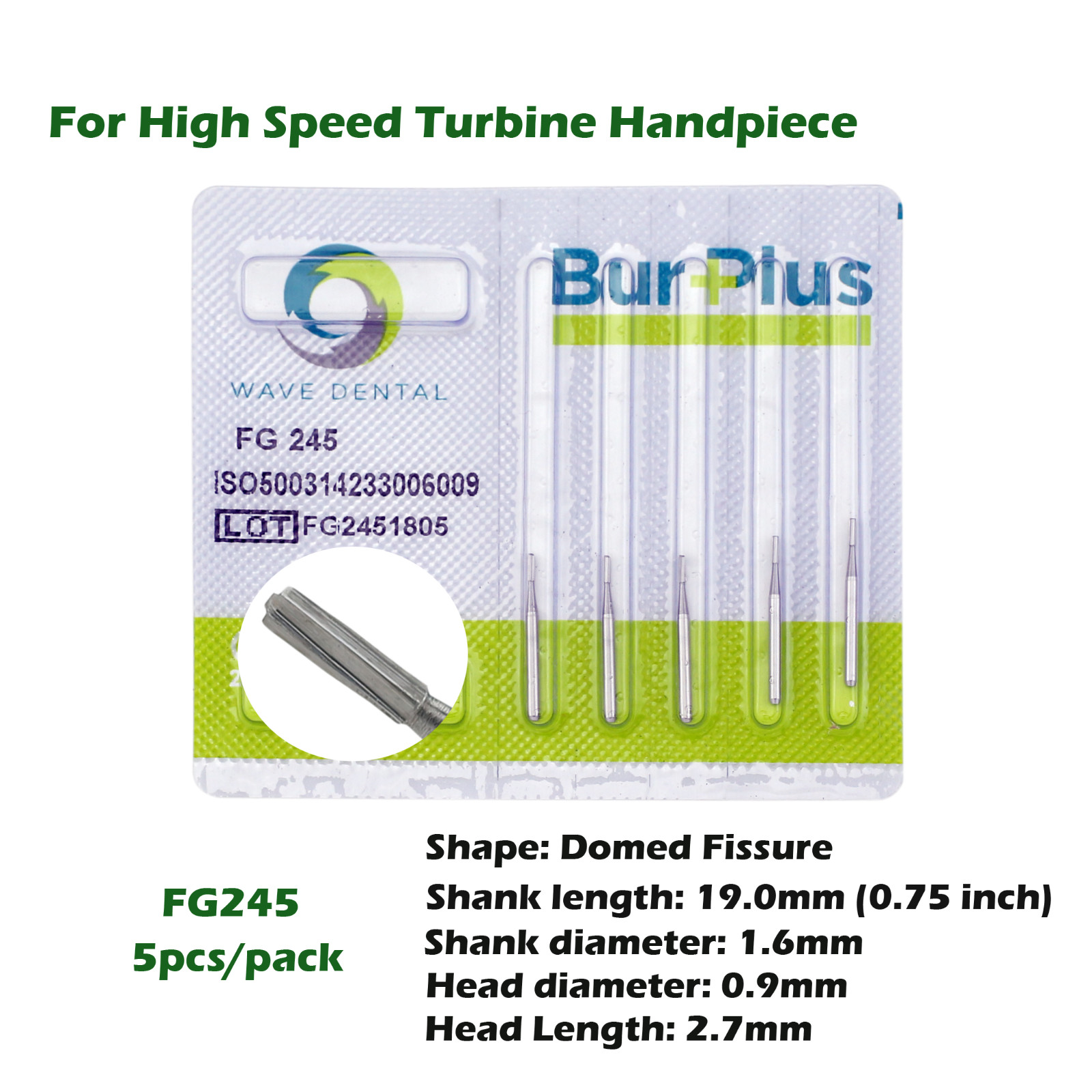 Wave Dental Surgical Burs High Speed FG 25mm Carbide Friction Grip Round 2 4 557