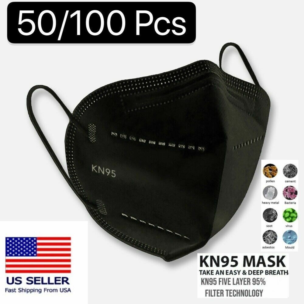 Black Color KN95 Protective 5 Layer Face Mask Disposable Respirator BFE 95%