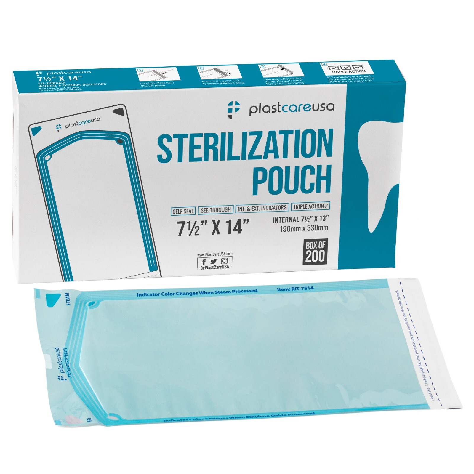 7.5″ x 13″ Self-Sealing Sterilization Pouches for Autoclave (1 Box of 200)