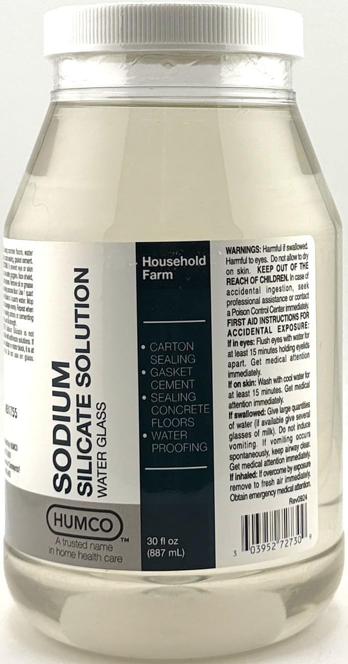 Humco Sodium Silicate Water Glass 30 oz 40% Concentration Made in USA Fresh Lot