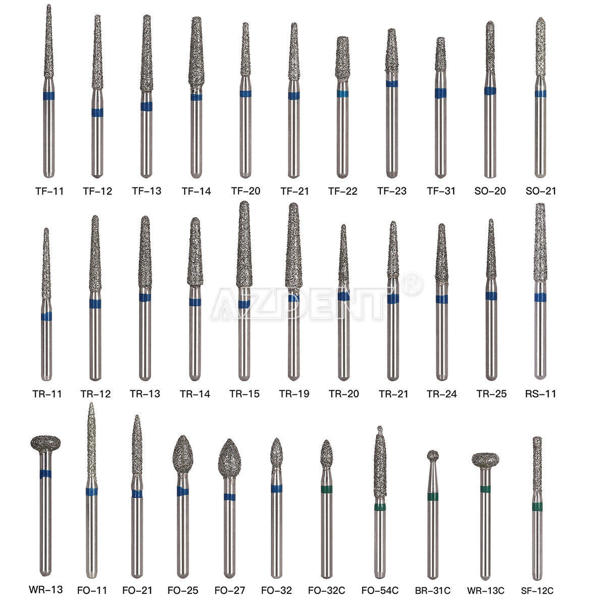 1000pcs AZDENT Dental Diamond Burs For High Speed Handpiece Friction Grip Burs