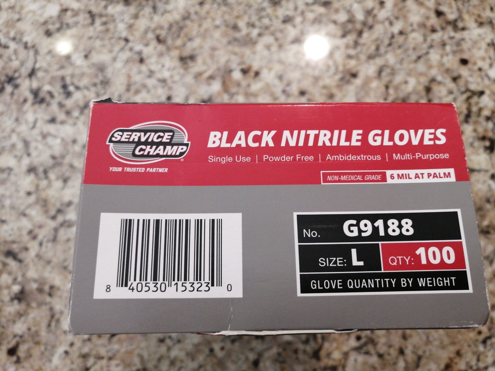 Service Champ Black Nitrile Gloves G9188 Multi-Purpose 100 ct size L 6mil