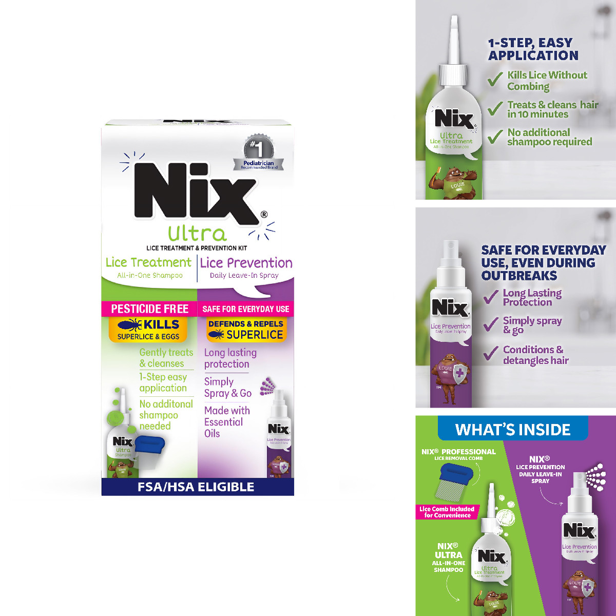 Nix Ultra All-In-One Treatment Prevention Kit 4 Fl Oz Shampoo Comb And 6 Fl Oz