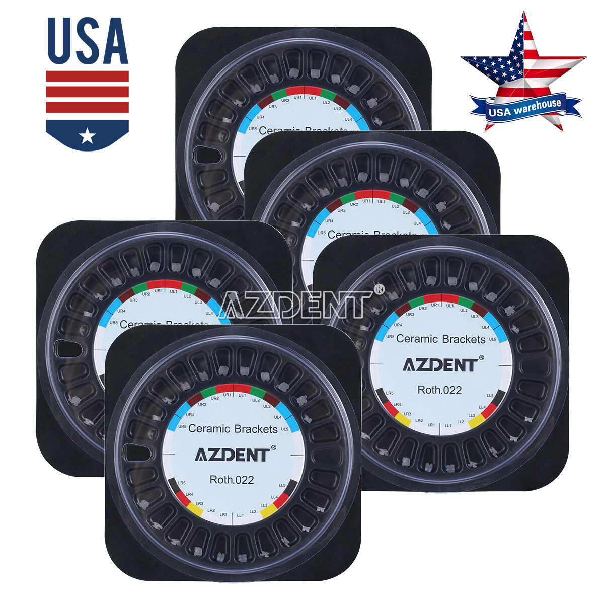 5X Dental Orthodontics Ceramic Bracket Braces Roth Slot.022″ Hooks 345 AZDENT