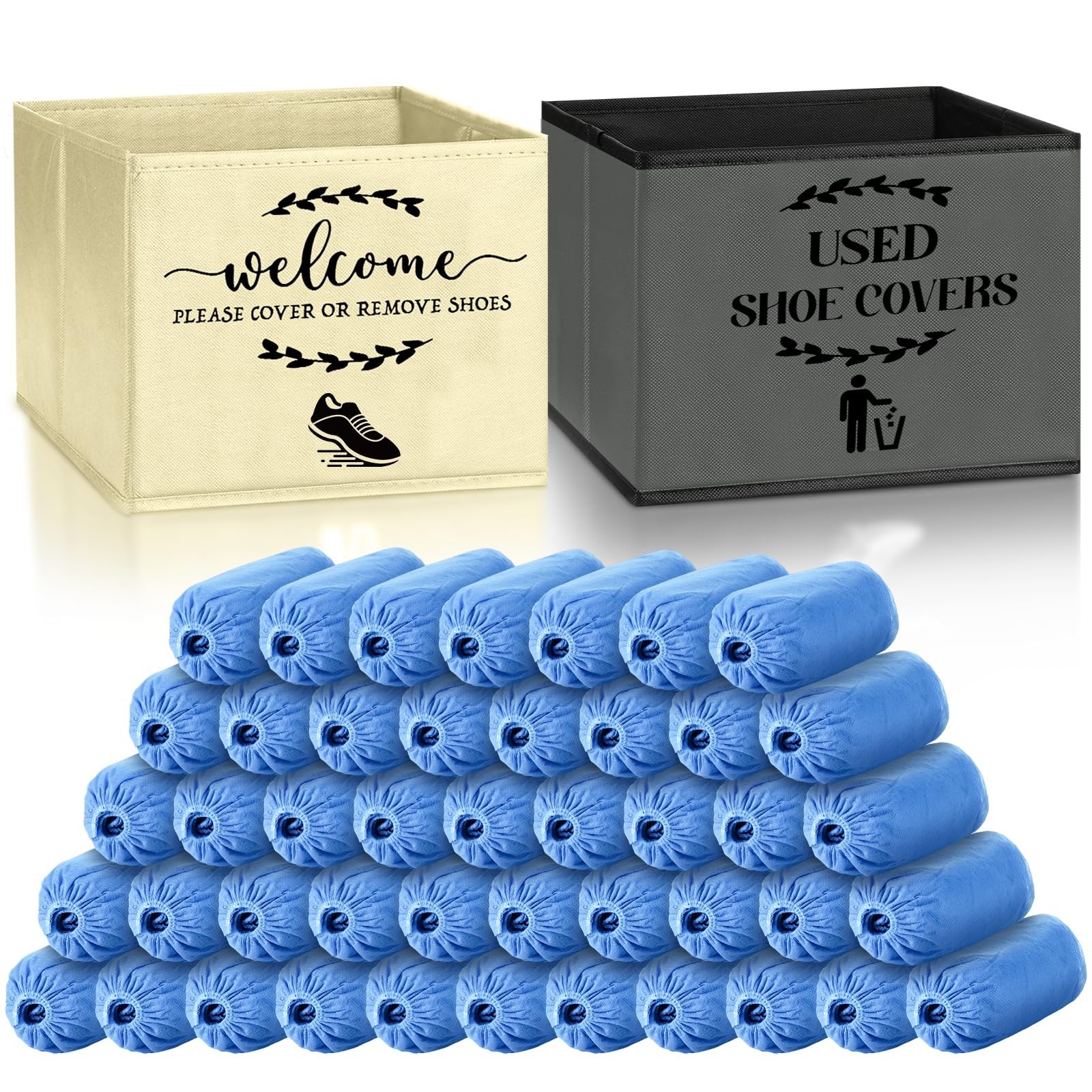 200 Pcs Disposable Shoe Covers with Storage Box – Foldable Booties for Indoor Us