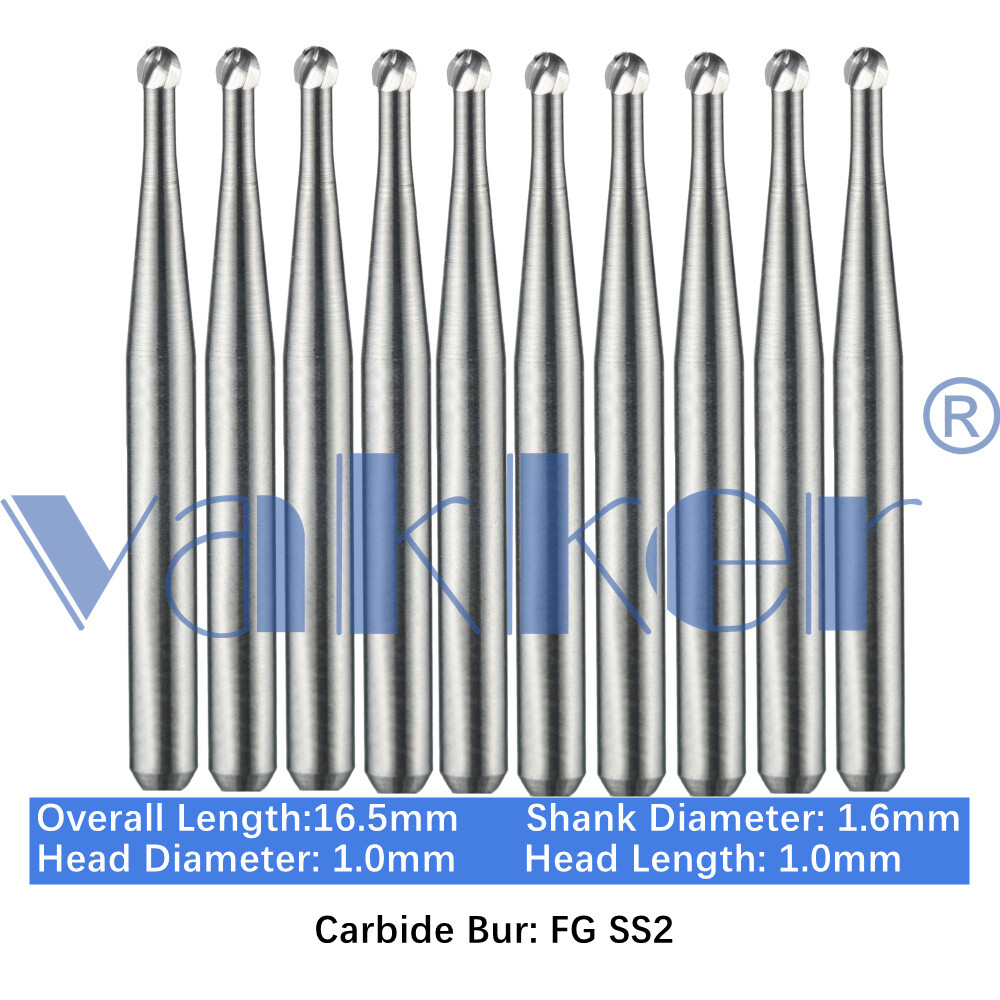 Vakker 10PC Dental Bur Friction Grip Carbide Burs FG SS 2 6 8 Short Shank 16.5mm