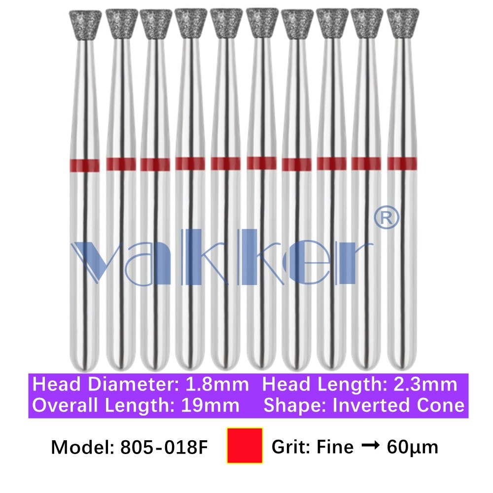10pc Dental 805-018F Fine Grit FG Diamond Burs Friction Grip Inverted Cone Bur