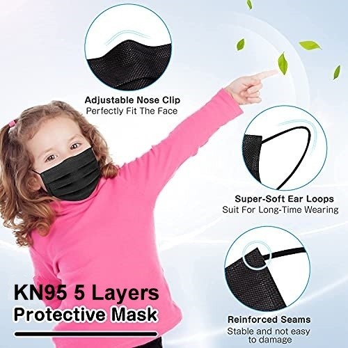 100 Black KN95 Adult Face Mask + 100 Childs KN95 Face Mask 5 Layer CE Approval